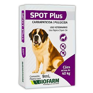 Carrapaticida e Pulgicida Com Ação Repelente Spot Plus 9ml para Cães Acima 40kg - Biofarm