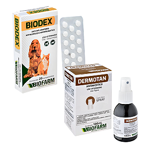 Kit Anti-inflamatório + Anti-Micótico Contra Dermatites Micoses Cães Gatos Dermotan + Biodex Biofarm