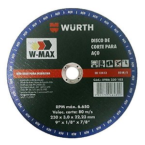 WURTH DISCO ABRASIVO AÇO W-MAX 180X2,5X22