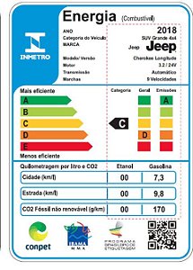 5537 - ETIQUETA INMETRO DE EFICIENCIA ENERGETICA CHEROKEE LONGITUDE 2018