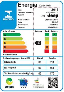 5536 - ETIQUETA INMETRO DE EFICIENCIA ENERGETICA CHEROKEE LIMITED 2018