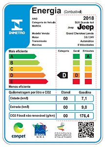 5535 - ETIQUETA INMETRO DE EFICIENCIA ENERGETICA GRAND CHEROKEE GAS LAREDO 2018