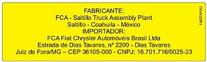 FABSTAP002 - Etiqueta Fabricante FCA - Saltillo Truck Assembly Plant