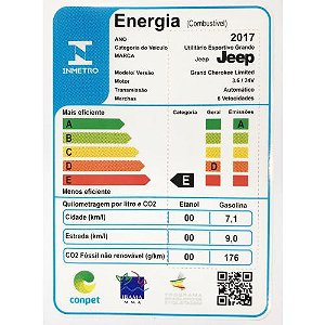 5534- ETIQUETA INMETRO DE EFICIENCIA ENERGETICA GRAND CHEROKEE GAS LIMITED 2018