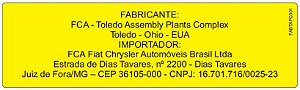 FABTAPC001 - Etiqueta Fabricante FCA - Toledo Assembly Plants Complex