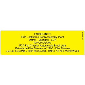 FABJNAP003 - Etiqueta Fabricante FCA - Jefferson North Assembly Plant