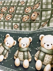 Tecido Tricoline Coleção Ursinhos com 10 Faixas de Ursinhos de Pijama 100% Algodão