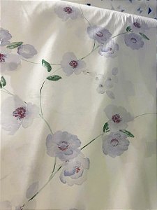 Tecido Percal Estampado Floral Suave em Tons de Azul e Lilás 100% Alg.