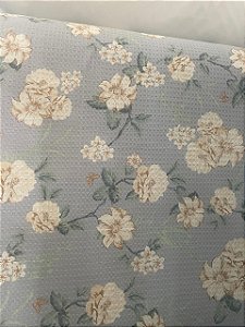 Tecido Piquet para Colcha Estampa Floral Suave sobre Fundo Azul Claro 100% Algodão 2,50 m de Largura