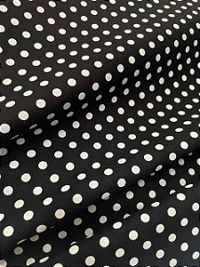 Tecido Tricoline Preta Estampa de Bolinhas Brancas com Diâmetro de 5 mm 100% Algodão