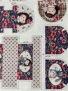 Tecido Tricoline Digital 100% Algodão com 8 Necessaires de Bonequinhas a cada 50 cm 100% Algodão