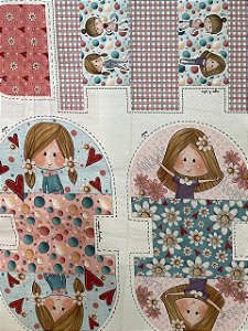 Tecido Tricoline Digital Estampa de 9 Necessaires de Bonequinhas a cada 50 cm 100% Algodão