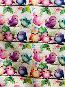 Tecido Tricoline Digital Fabricart Estampa Passarinhos no Varal 100% Algodão