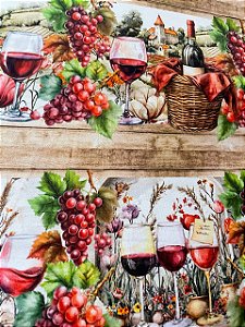 Tecido Tricoline Digital 10 Faixas de Vinhos, Figos e Uvas 100% Algodão