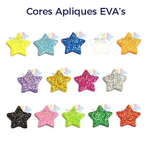 Mini Aplique de EVA Glitter Modelo Estrela Diversas Cores - Tamanho PP - 50 unidades