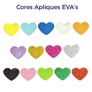 Aplique de EVA Glitter Modelo Coração - Diversas Cores - Tamanho GG - 50 unidades
