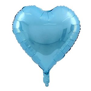 Balão de Coração Metalizado 40cm cor Azul Claro