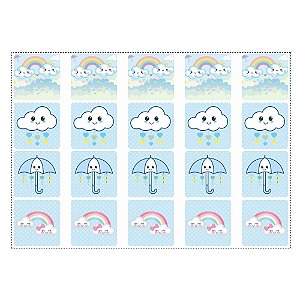 20 Adesivos Chuva de Amor Menino Quadrado 4,7cm