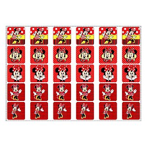 30 Adesivos Minnie Vermelha para Lembrancinha Quadrado 3,7cm