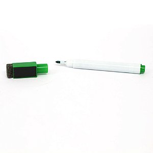 Mini Marcador Caneta para Quadro Branco Ponta Fina com Apagador e Imã - Tinta Cor Verde