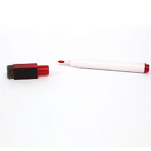 Mini Marcador Caneta para Quadro Branco Ponta Fina com Apagador e Imã - Tinta Cor Vermelho