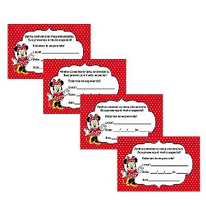 8 Convites Minnie Vermelha 10x15cm
