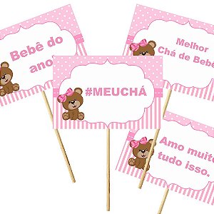 4 Plaquinhas Chá de Bebê Rosa 10x15cm