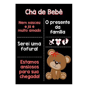 Chalk Board Chá de Bebê Vermelho 22x32cm - 1 Unidade