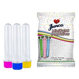 20 Tubetes 12cm tampas plásticas + Balas Sabor Coco Junco 500g