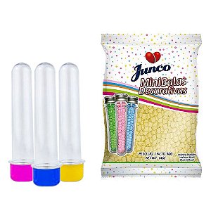 20 Tubetes 12cm tampas plásticas + Balas Sabor Abacaxi Junco 500g