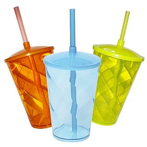 10 Copo Twister NEON com Tampa e Canudo - 500 ml (Escolha Cor)