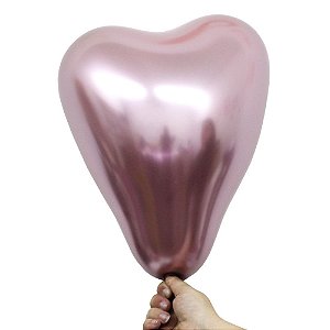 Balão Bexiga Coração Alumínio Rose N°11 28cm - 6 Unidades