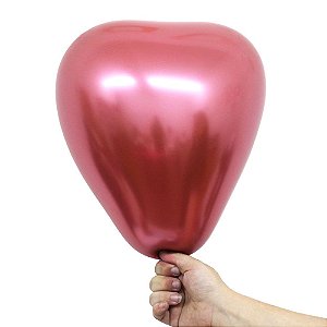 Balão Bexiga Coração Alumínio Vermelho N°11 28cm - 6 Unidades