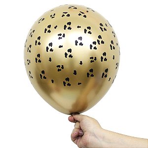 Balão Bexiga Manchas de Onça Aluminio Dourado Nº 11 28cm - 25 Unidades