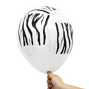 Balão Bexiga Listras de Zebra Branco Nº 11 28cm - 25 Unidades