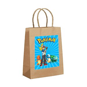 4 Sacolas de Papel Kraft Pokémon Tamanho PP
