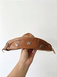 Chapéu de Cangaceiro em Couro Marrom para Entidades Cangaceiras Umbanda e Quimbanda Tamanho Médio