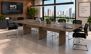 Mesa Sala de Reunião Pé Painel Tampo Bipartido 25 mm 2,60 x 1,40 m