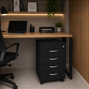 Gaveteiro Volante Porquinho 4 Gavetas Chave 18 mm Home Office Escritório