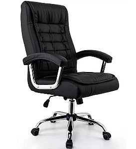 Cadeira Escritório Presidente Giratória Molas Ensacadas Braços Fixos Base Cromada