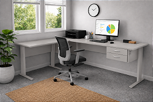 Mesa Escritório L 1,80 X 1,80 M 15 Mm Home Office Escrivaninha 2 Gavetas