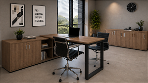 Mesa L Diretiva Executiva Escritório 36 Mm 2,40 x 1,60 M Armário Home Office