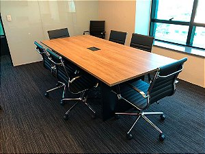Mesa Reunião Retangular 2,00 x 1,20 m 40 mm Cx Tom Cor Carvalho Hannover Pés Preto