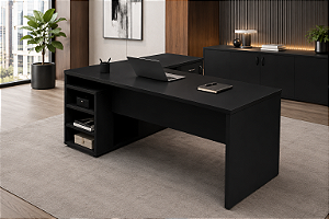 Mesa em L Escritório Diretoria Home Office Armário Lateral Porta de Correr 1,60 x 1,60 M 40 mm