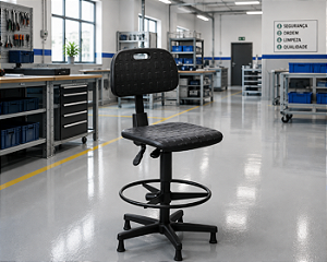 Cadeira Secretária Caixa Industrial Ergonomica Sapatas em PU Giratória Aro Poliuretano