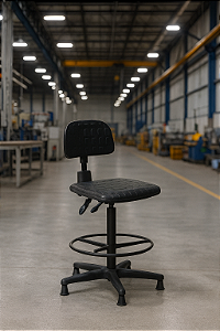 Cadeira Secretária Caixa Industrial Ergonomica Sapatas em PU Giratória Aro Poliuretano