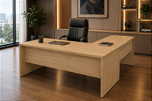 Mesa em L com 2 Gavetas Escritório Corporativa 1,80 x 1,60 m 40 mm Home Office