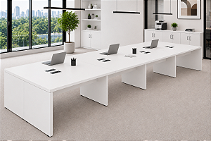 Plataforma de Trabalho 4,00 x 1,20 m 40 mm 8 Lugares Pé Painel Corporativa Com Caixa de Tomada