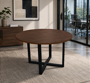 Mesa para Sala de Reunião Redonda 0,90 x 0,74 m 40 mm Pé em Aço Tubular Escritório Corporativa