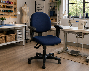 Cadeira para Costureira Executiva Ergonômica Braços Reguláveis Giratória Sapatas